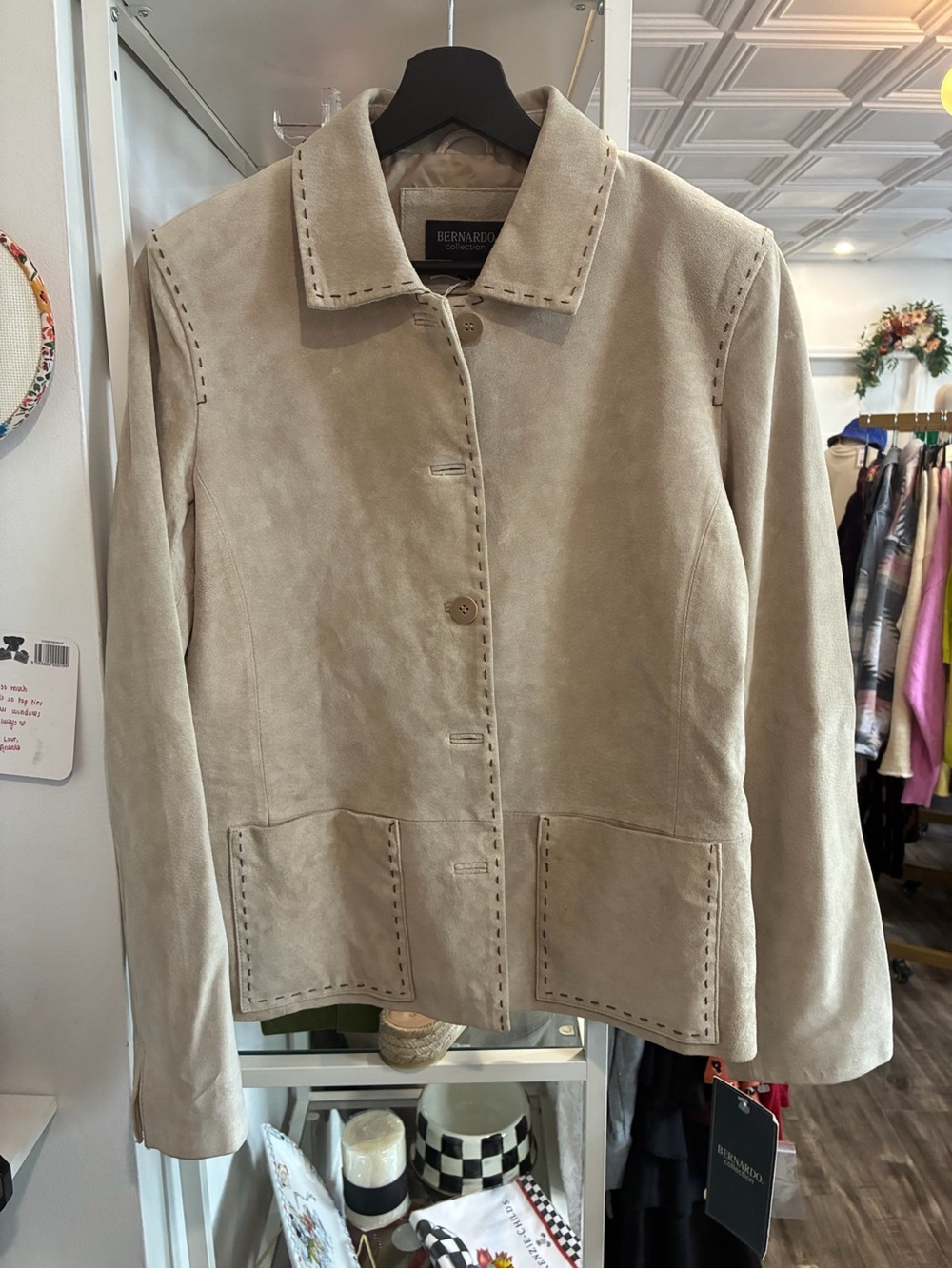 Bernardo vintage Cream Suede Button-Front Jacket with Stitch Detailing